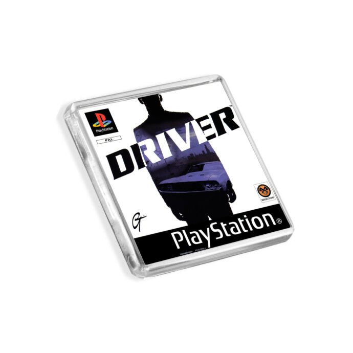 Plastic Driver PS1 fridge magnet on a white background