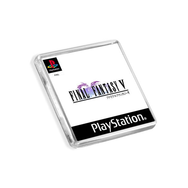 Plastic Final Fantasy 5 PS1 fridge magnet on a white background