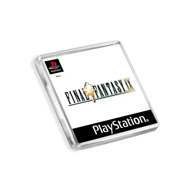 Plastic Final Fantasy 9 PS1 fridge magnet on a white background