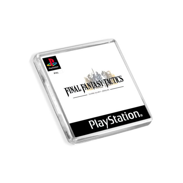 Plastic Final Fantasy Tactics PS1 fridge magnet on a white background