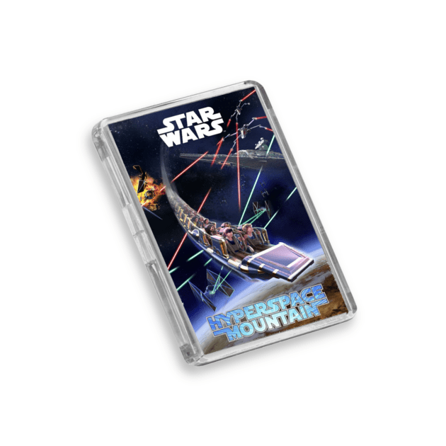 Plastic Star Wars Hyperspace Mountain Disney World fridge magnet on a white background