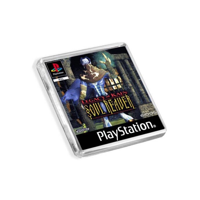 Plastic Legacy of Kain: Soul Reaver PS1 fridge magnet on a white background