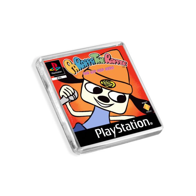 Plastic Parappa the Rapper PS1 fridge magnet on a white background