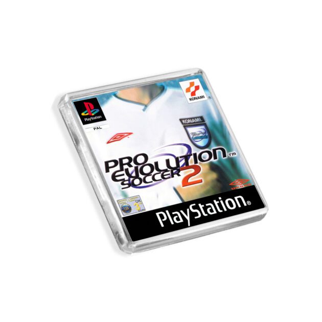 Plastic Pro Evolution Soccer 2 PES PS1 fridge magnet on a white background