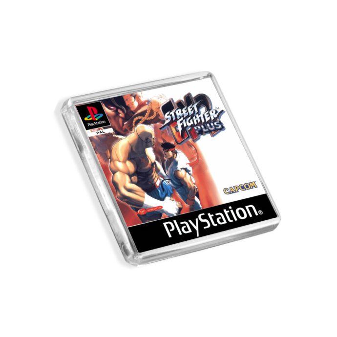 Plastic Street Fighter EX 2 Plus PS1 fridge magnet on a white background