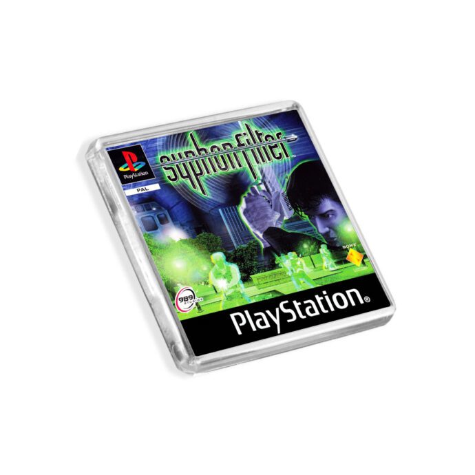 Plastic Syphon Filter PS1 fridge magnet on a white background