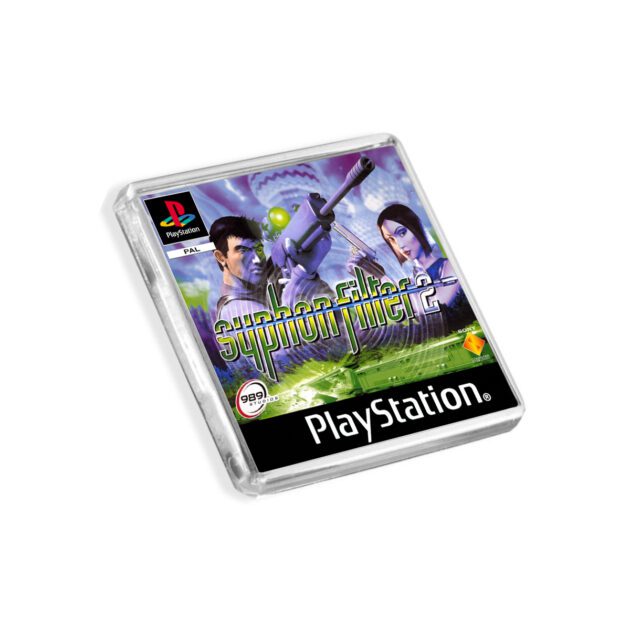 Plastic Syphon Filter 2 PS1 fridge magnet on a white background