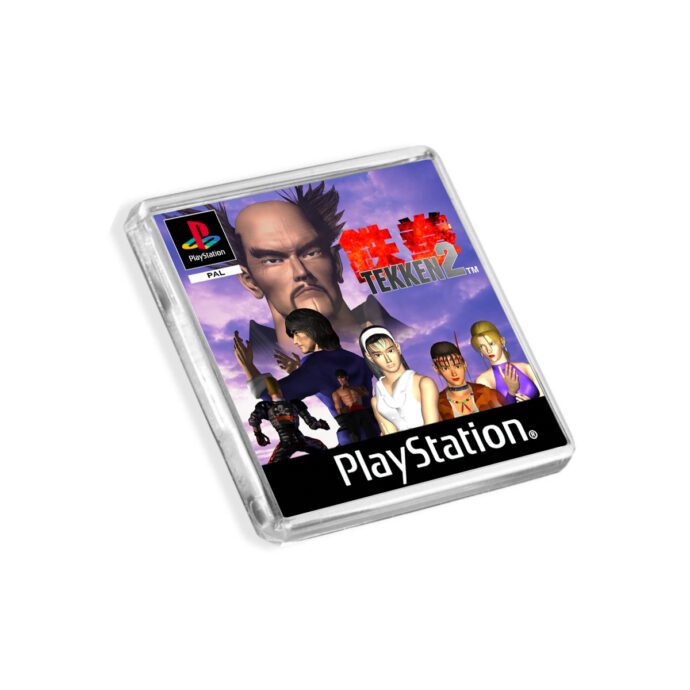 Plastic Tekken 2 PS1 fridge magnet on a white background