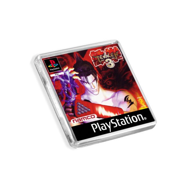 Plastic Tekken 3 PS1 fridge magnet on a white background