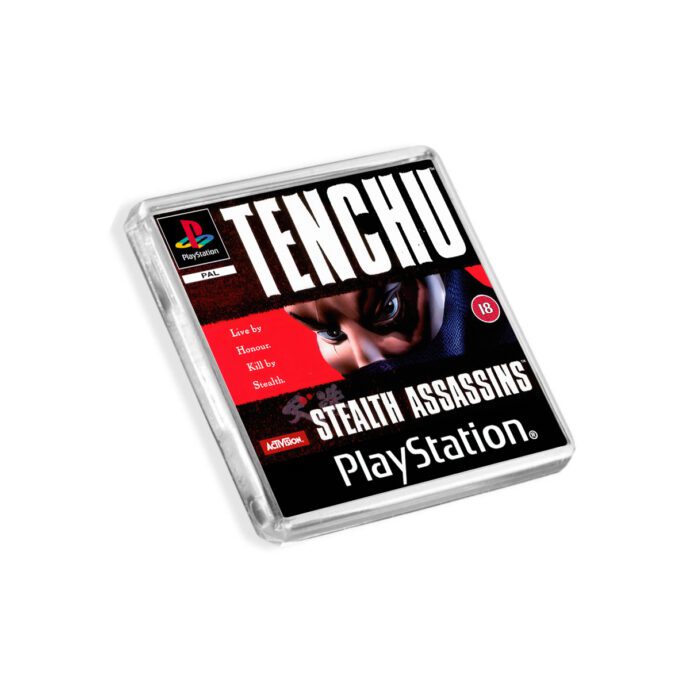 Plastic Tenchu PS1 fridge magnet on a white background