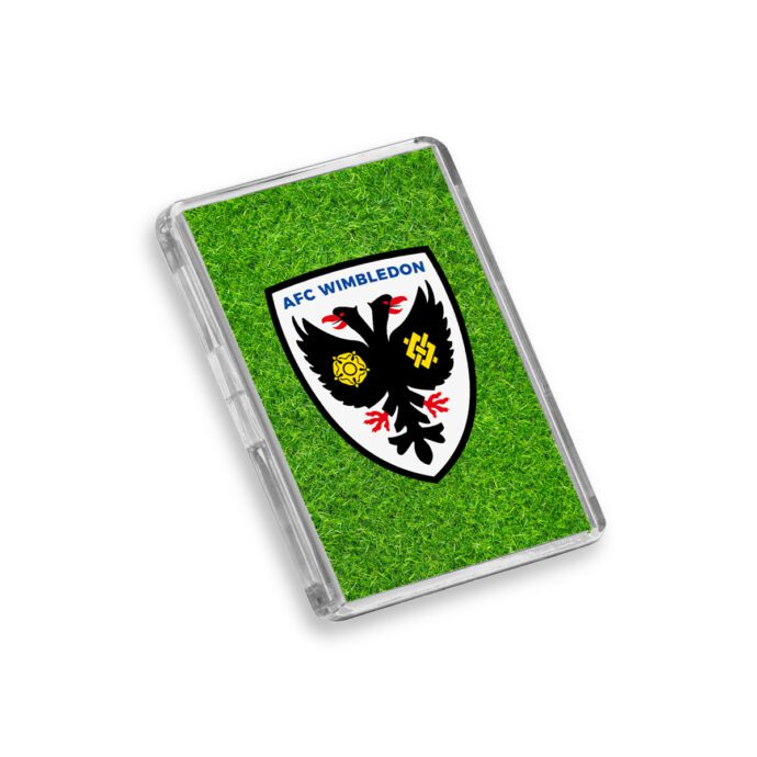 Plastic AFC Wimbledon fridge magnet on a white background