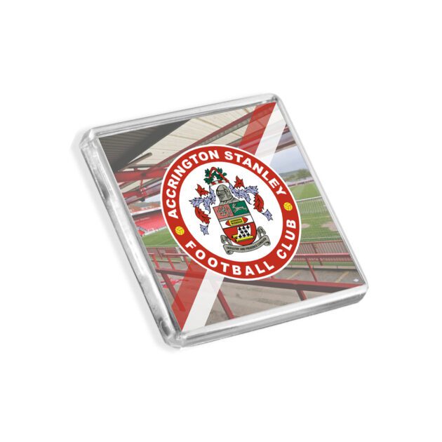 Plastic Accrington Stanley fridge magnet on a white background