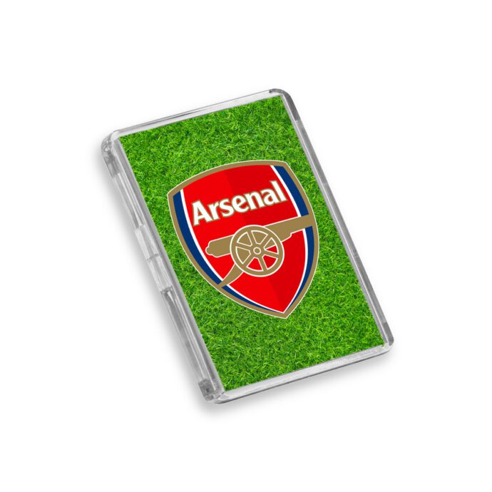 Plastic Arsenal fridge magnet on a white background