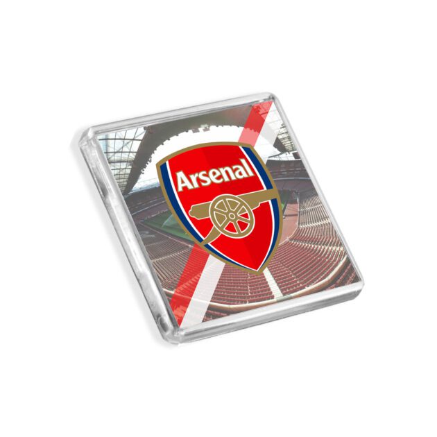 Plastic Arsenal fridge magnet on a white background