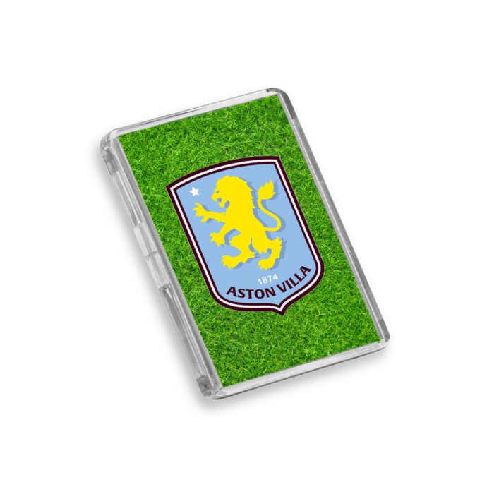 Plastic Aston Villa fridge magnet on a white background