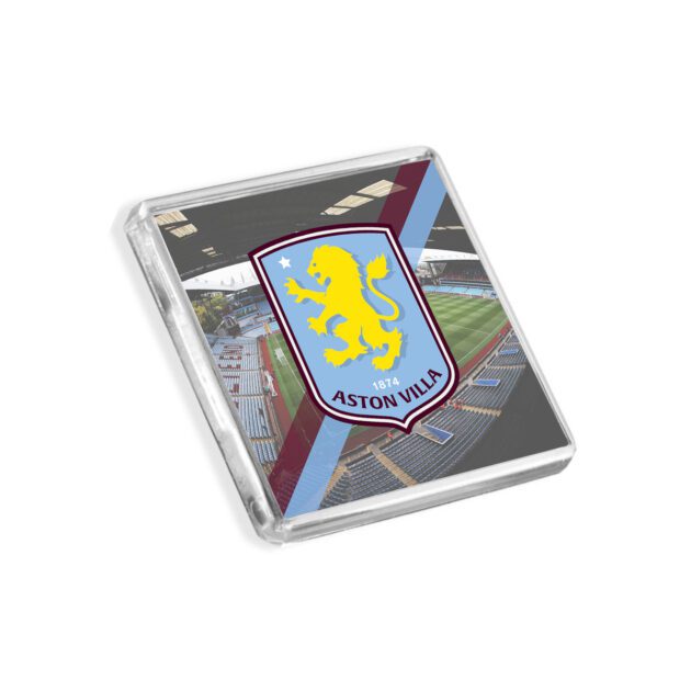 Plastic Aston Villa fridge magnet on a white background