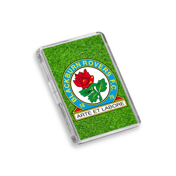 Plastic Blackburn Rovers fridge magnet on a white background