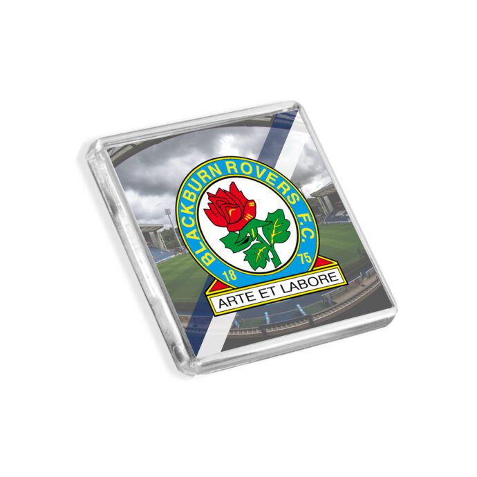 Plastic Blackburn Rovers fridge magnet on a white background