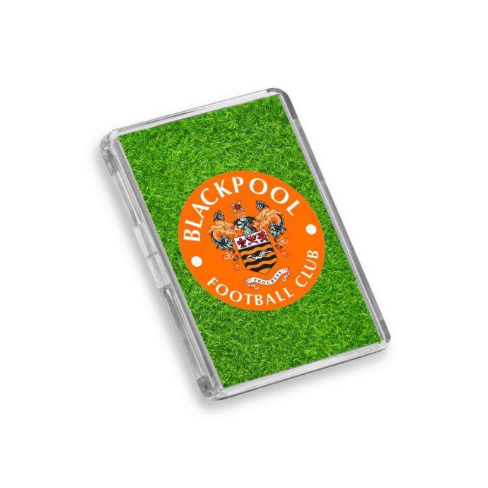 Plastic Blackpool fridge magnet on a white background