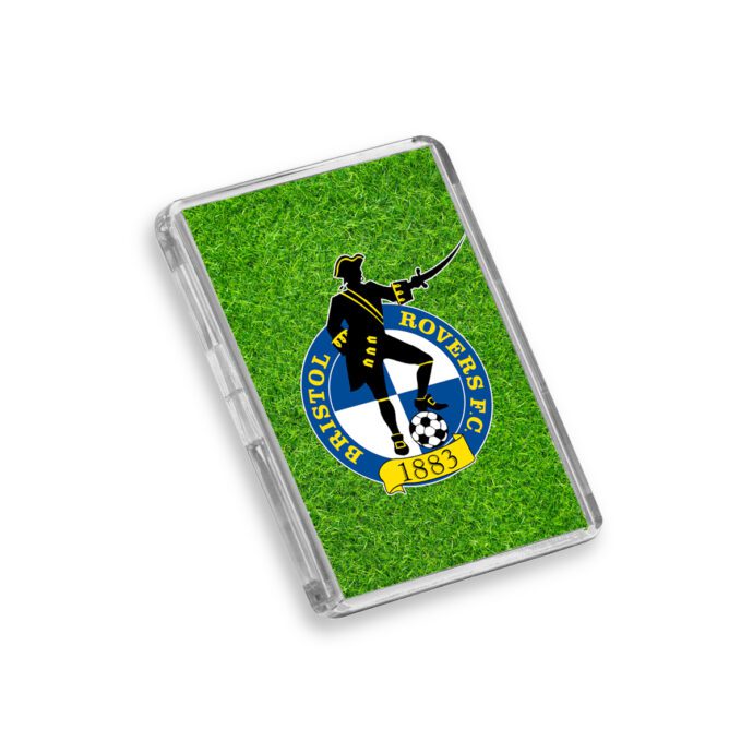 Plastic Bristol Rovers fridge magnet on a white background