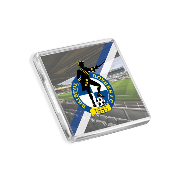 Plastic Bristol Rovers fridge magnet on a white background