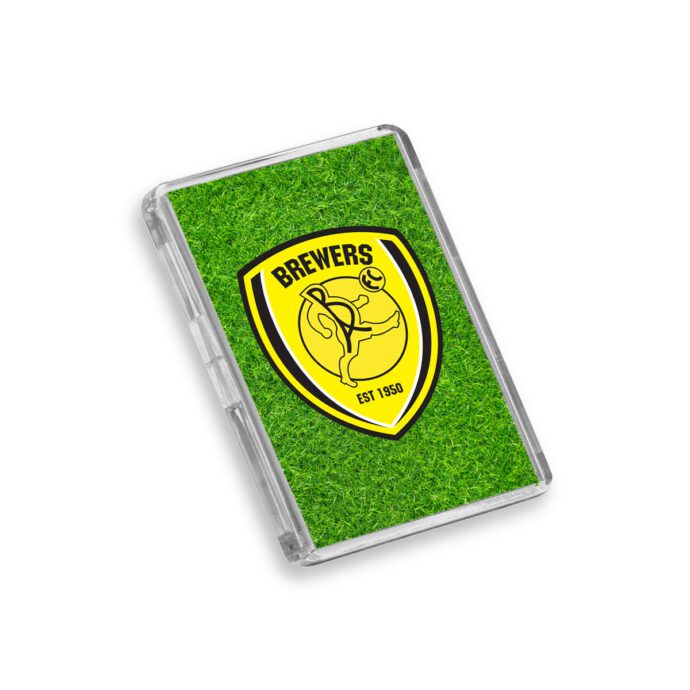 Plastic Burton Albion fridge magnet on a white background