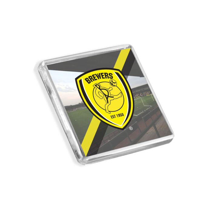 Plastic Burton Albion fridge magnet on a white background