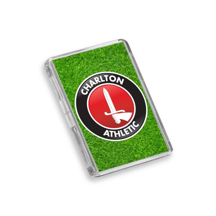 Plastic Charlton Athletic fridge magnet on a white background