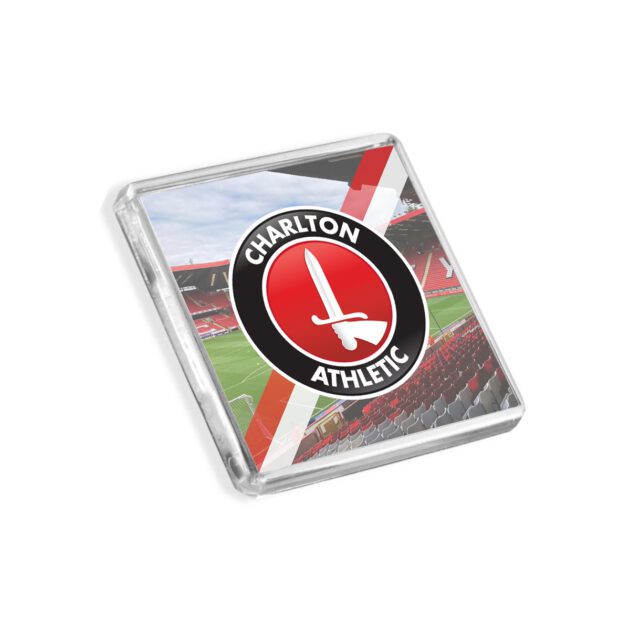 Plastic Charlton Athletic fridge magnet on a white background