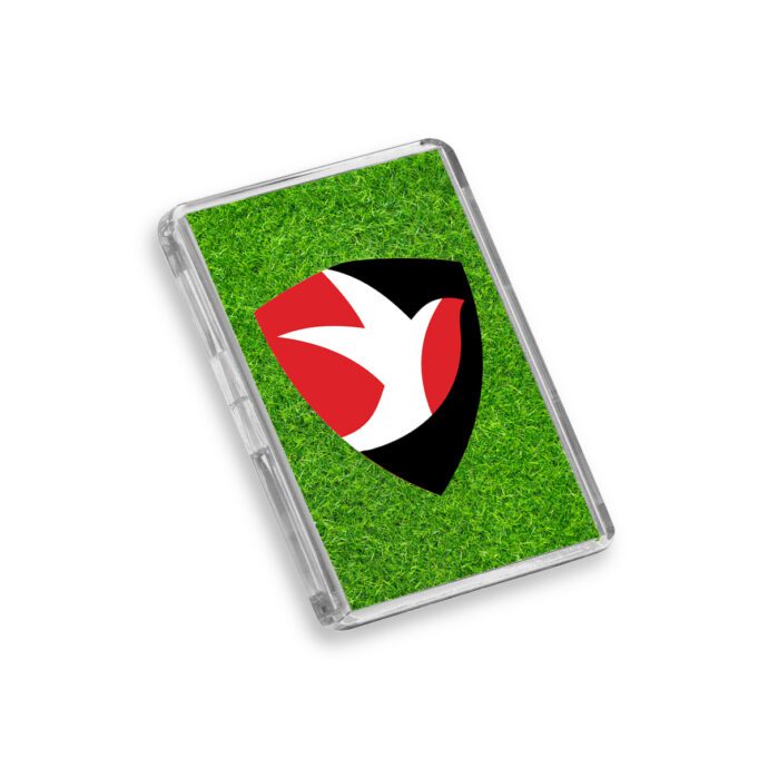 Plastic Cheltenham Town fridge magnet on a white background