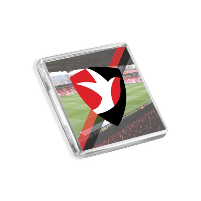 Plastic Cheltenham Town fridge magnet on a white background