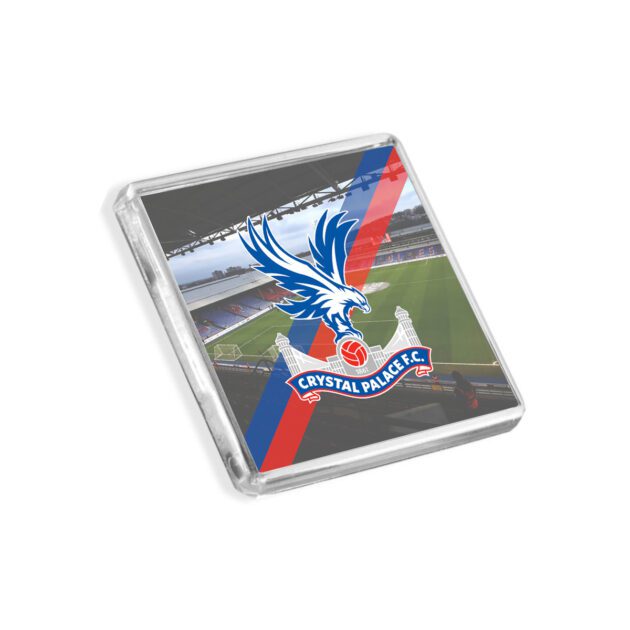 Plastic Crystal Palace fridge magnet on a white background