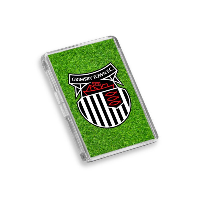 Plastic Grimsby Town fridge magnet on a white background