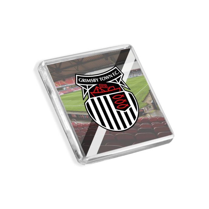 Plastic Grimsby Town fridge magnet on a white background