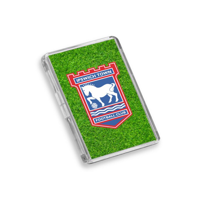 Plastic Ipswich Town fridge magnet on a white background