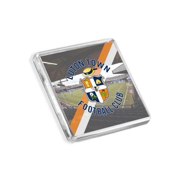 Plastic Luton Town fridge magnet on a white background