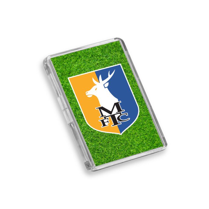 Plastic Mansfield Town fridge magnet on a white background