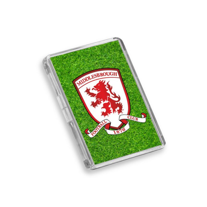 Plastic Middlesbrough fridge magnet on a white background