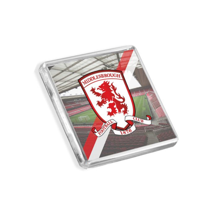 Plastic Middlesbrough fridge magnet on a white background