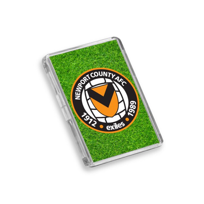 Plastic Newport County fridge magnet on a white background