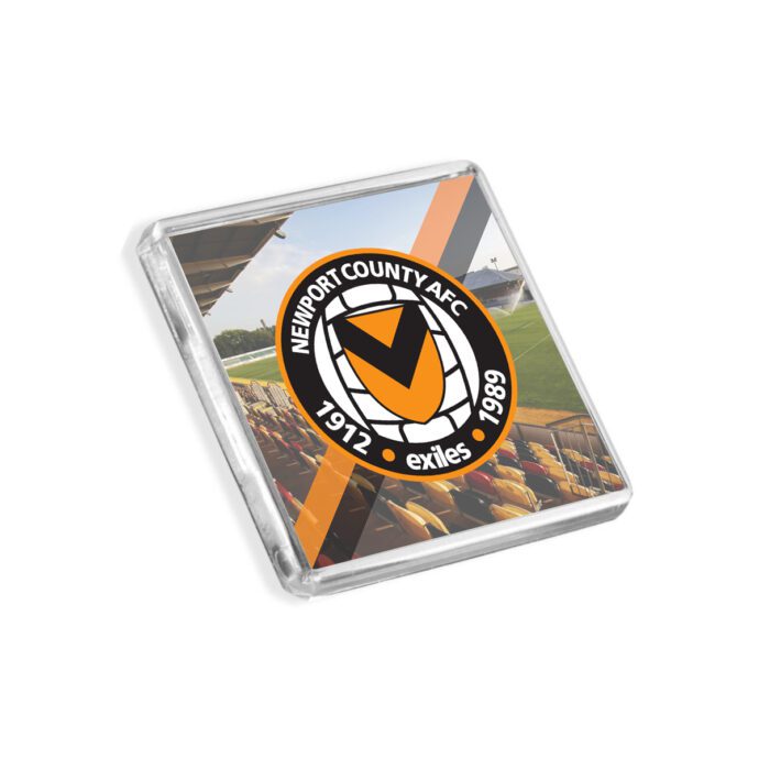 Plastic Newport County fridge magnet on a white background