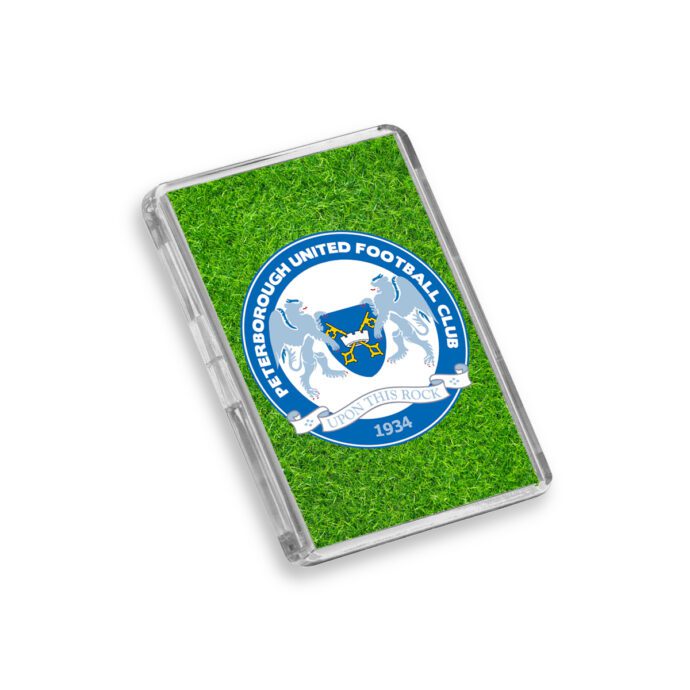 Plastic Peterborough fridge magnet on a white background