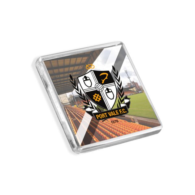 Plastic Port Vale fridge magnet on a white background