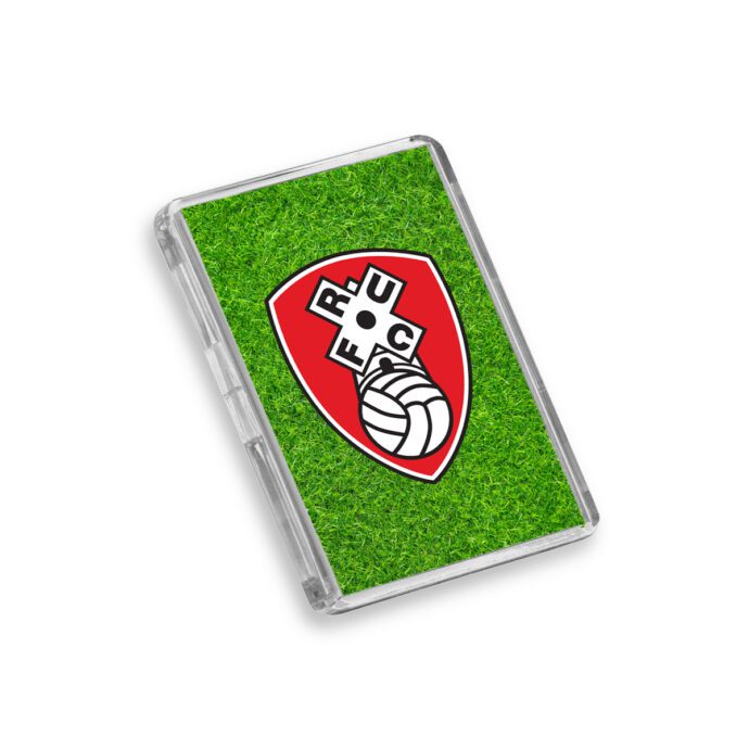 Plastic Rotherham United fridge magnet on a white background