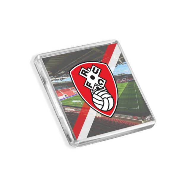 Plastic Rotherham United fridge magnet on a white background