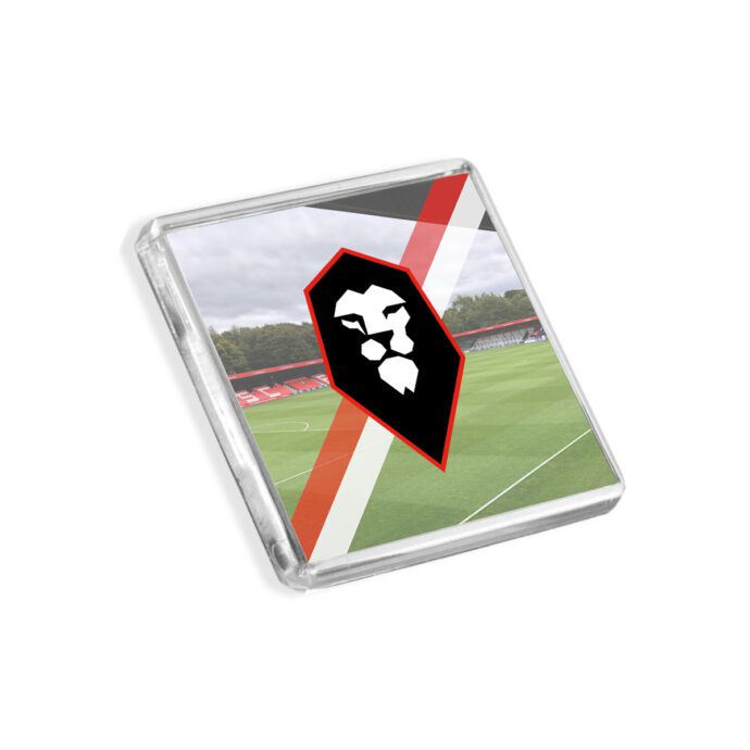 Plastic Salford City fridge magnet on a white background