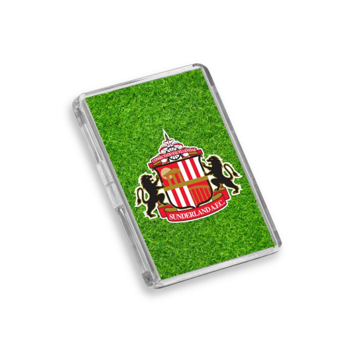 Plastic Sunderland fridge magnet on a white background