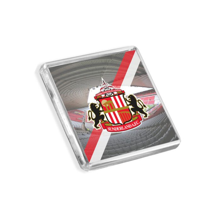 Plastic Sunderland fridge magnet on a white background