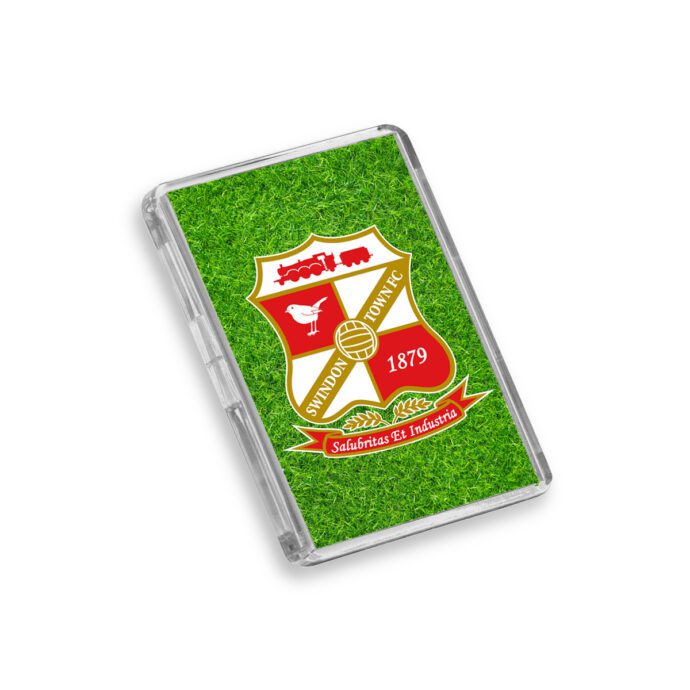 Plastic Swindon Town fridge magnet on a white background