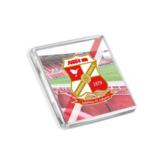 Plastic Swindon Town fridge magnet on a white background